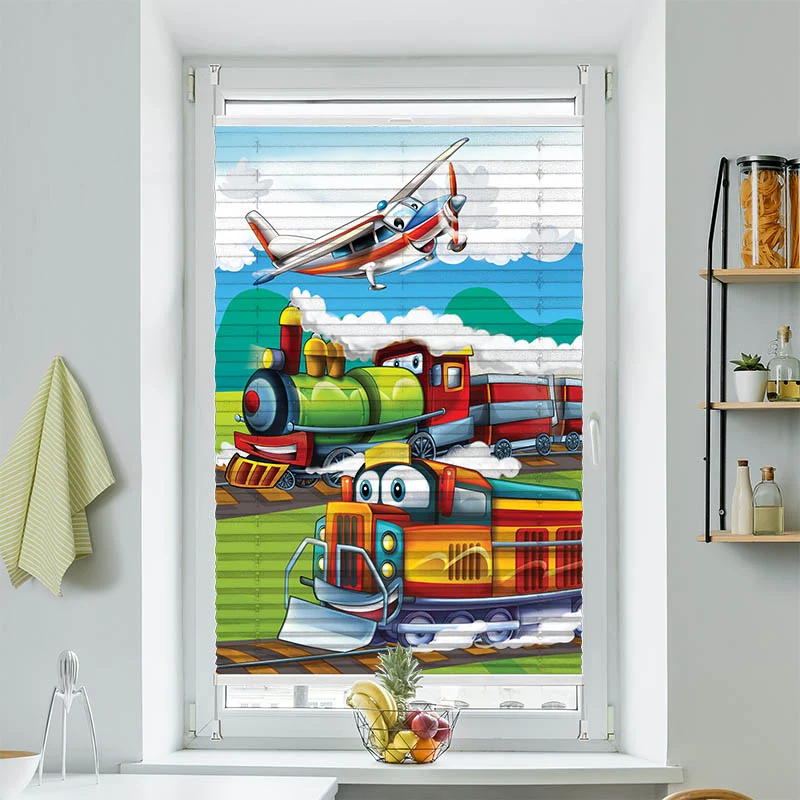 Wabenplissee Motiv "Eisenbahn und Flugzeug"