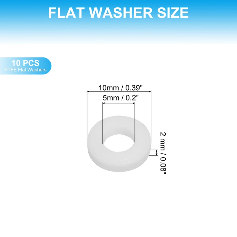 10Pcs PTFE Flat Washers 5x10x2mm Sealing Spacer Flange Gasket White