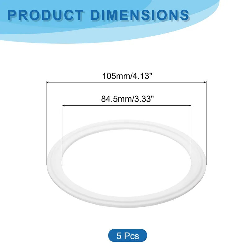 5Pcs PTFE Sanitary Gasket 3.5" Fits OD 105mm Sanitary Pipe Weld Ferrule