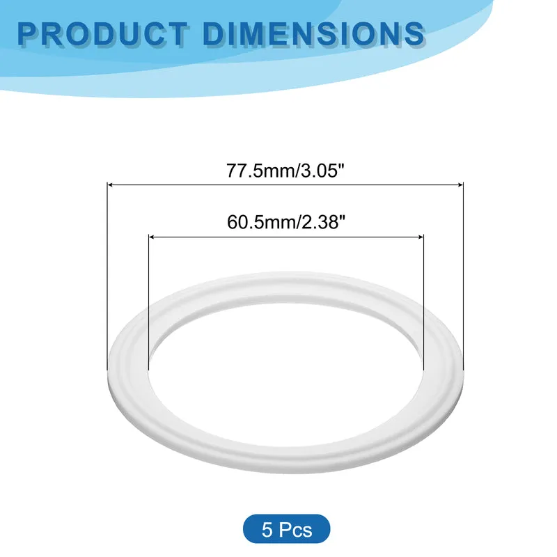 5Pcs PTFE Sanitary Gasket 2.5" Fits OD 77.5mm Sanitary Pipe Weld Ferrule
