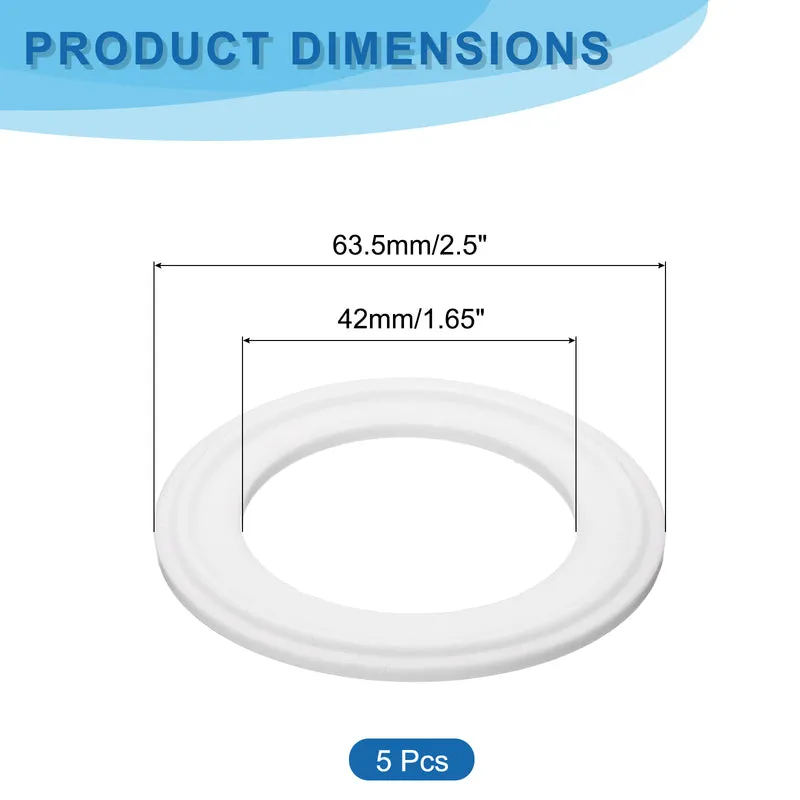 5Pcs PTFE Sanitary Gasket 1.75" Fits OD 63.5mm Sanitary Pipe Weld Ferrule