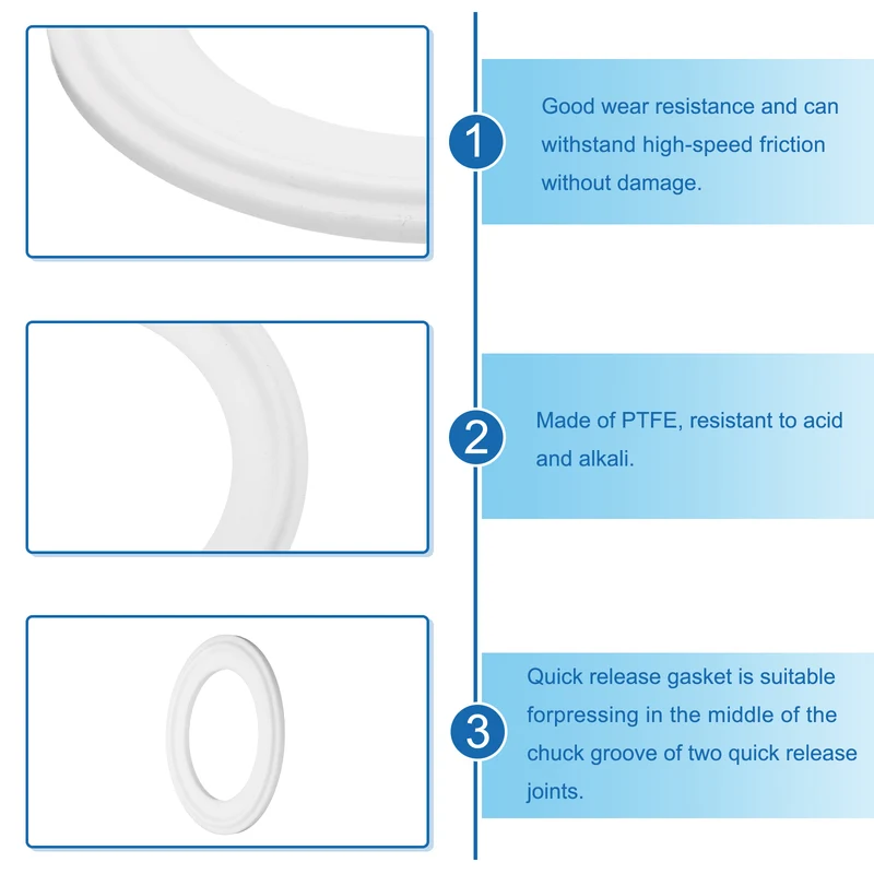 5Pcs PTFE Sanitary Gasket 1.75" Fits OD 63.5mm Sanitary Pipe Weld Ferrule