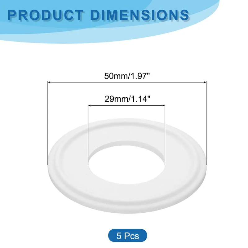 5Pcs PTFE Sanitary Gasket 1.25" Fits OD 50mm Sanitary Pipe Weld Ferrule
