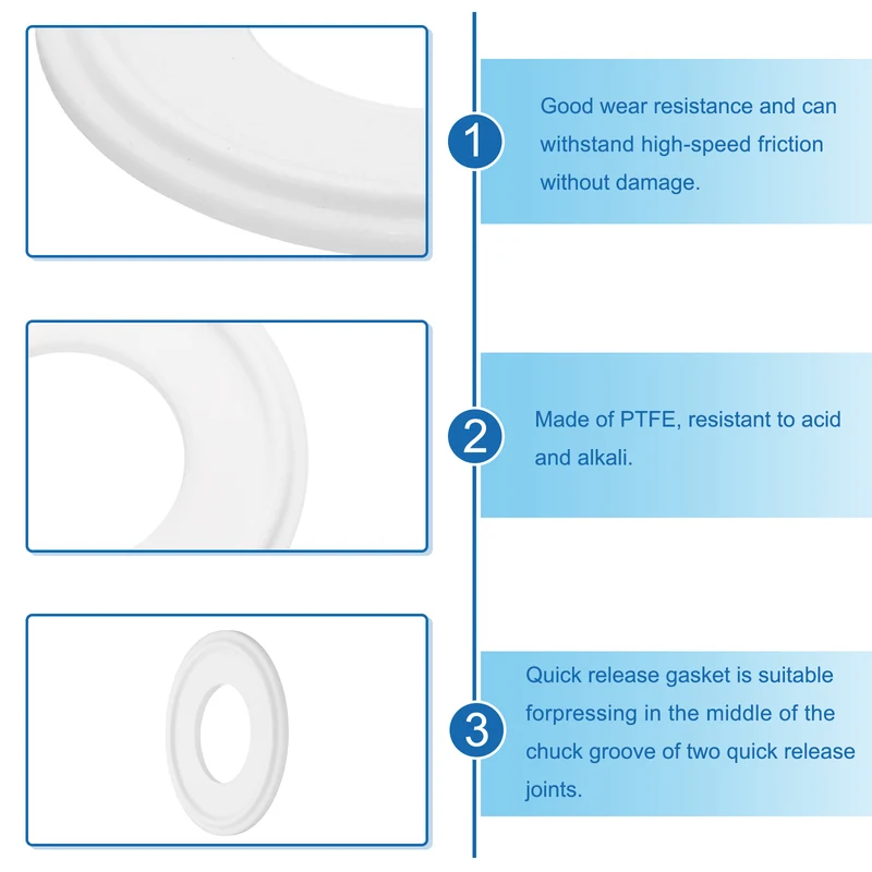 5Pcs PTFE Sanitary Gasket 1.25" Fits OD 50mm Sanitary Pipe Weld Ferrule