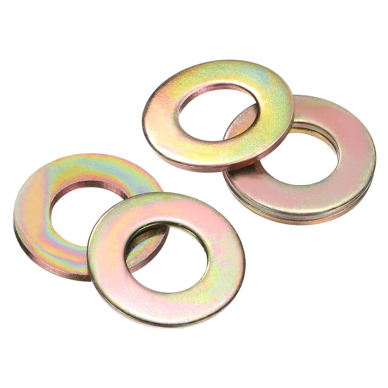 50Pcs 3/8" Carbon Steel SAE Flat Washers, 0.42" x 0.81" x 0.05", Zinc Yellow