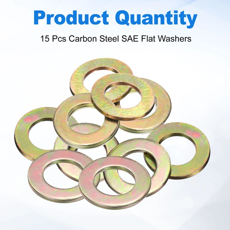 15Pcs 3/4" Carbon Steel SAE Flat Washers, 0.83" x 1.48" x 0.12", Zinc Yellow