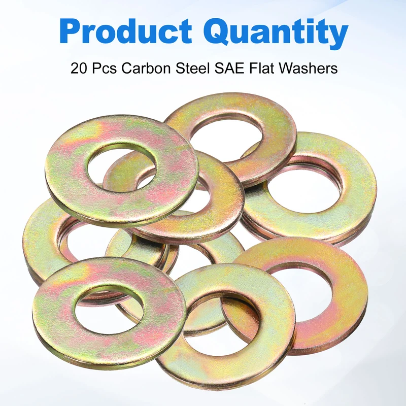20Pcs 1/2" Carbon Steel SAE Flat Washers, 0.54" x 1.06" x 0.09", Zinc Yellow