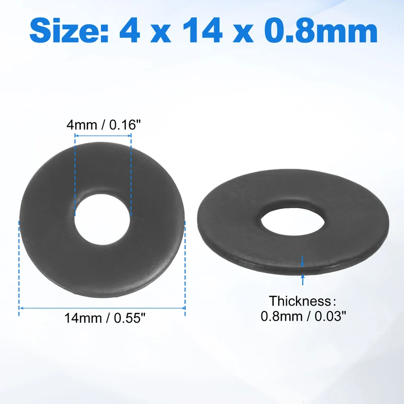 75Pcs M4 304 Stainless Steel Flat Washers ID 4mm OD 14mm Thick 0.8mm