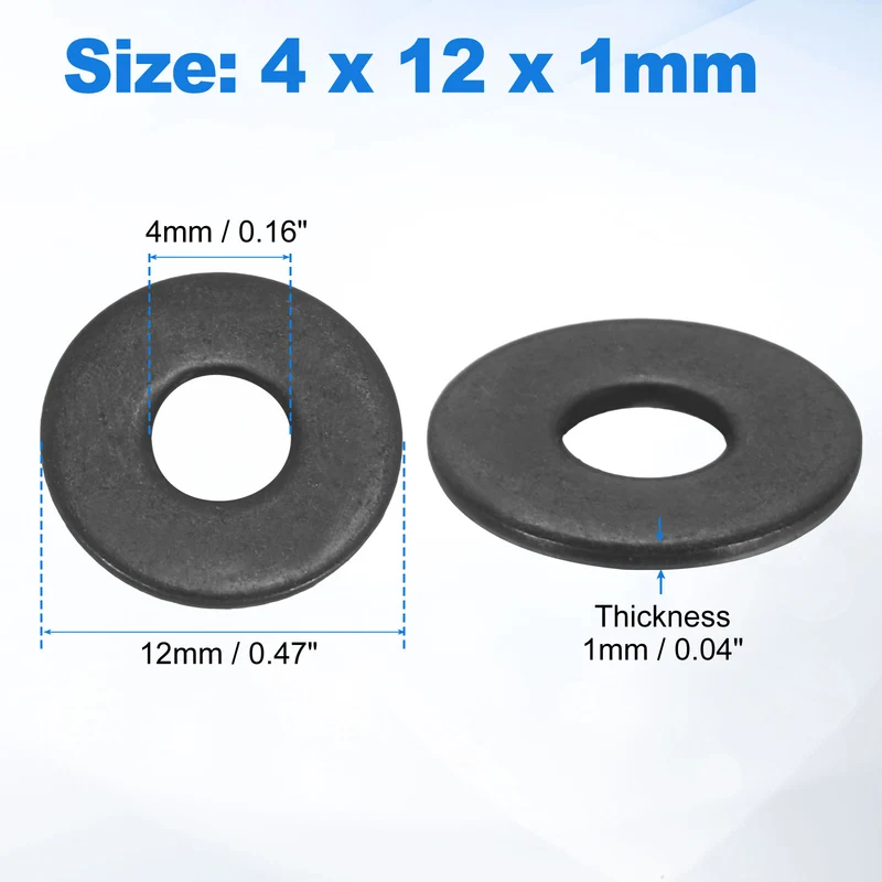 150Pcs M4 304 Stainless Steel Flat Washers ID 4mm OD 12mm Thick 1mm