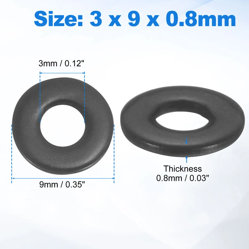 200Pcs M3 304 Stainless Steel Flat Washers ID 3mm OD 9mm Thick 0.8mm