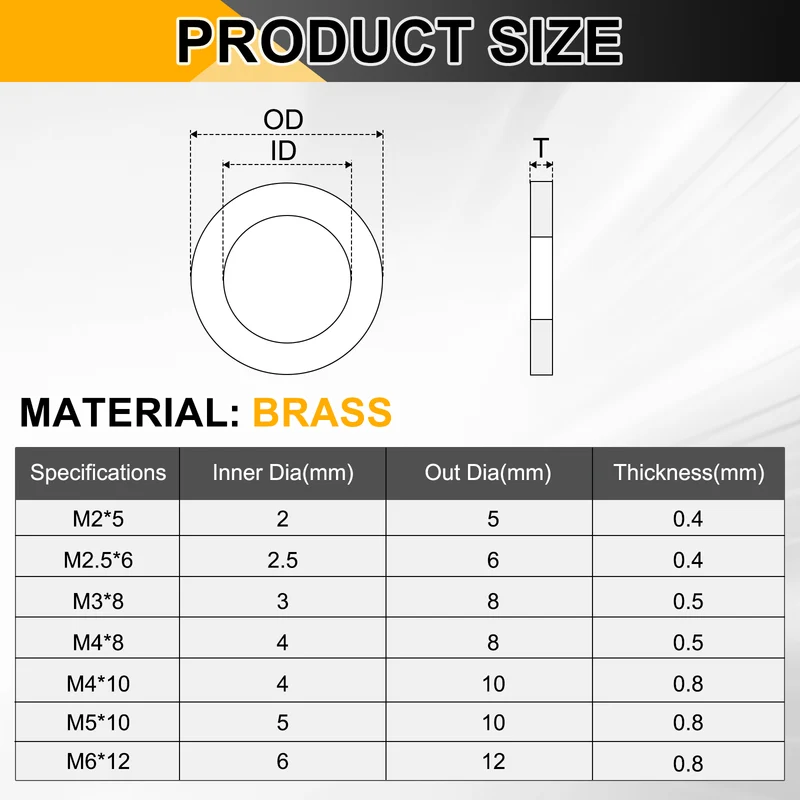 M4x8x0.5mm Flat Washer, 150PCS Brass Automotive Drain Plug Gasket, Golden