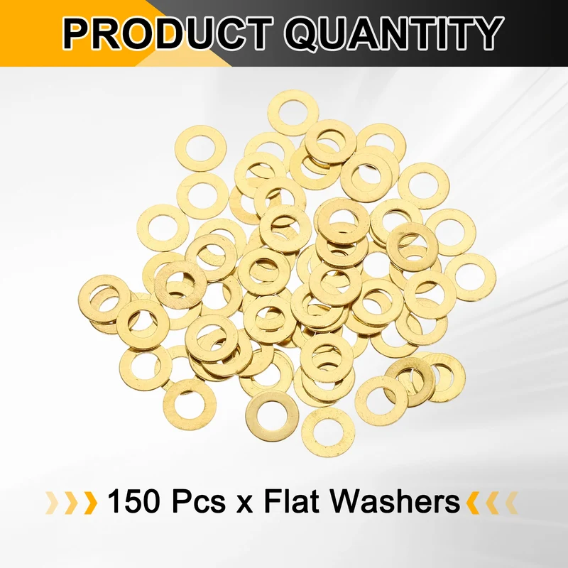 M4x8x0.5mm Flat Washer, 150PCS Brass Automotive Drain Plug Gasket, Golden