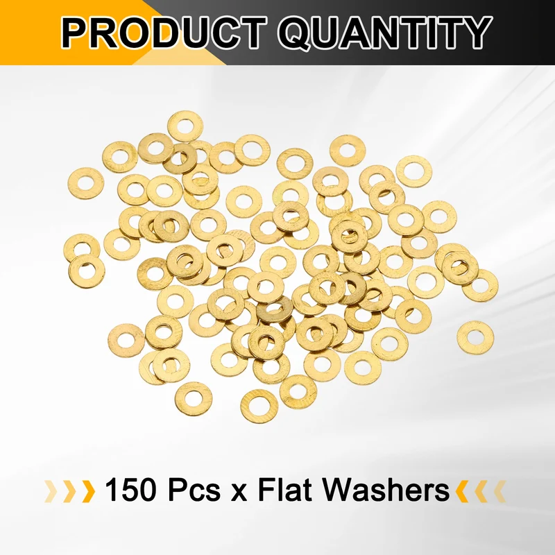 M2x5x0.4mm Flat Washer, 150PCS Brass Automotive Drain Plug Gasket, Golden
