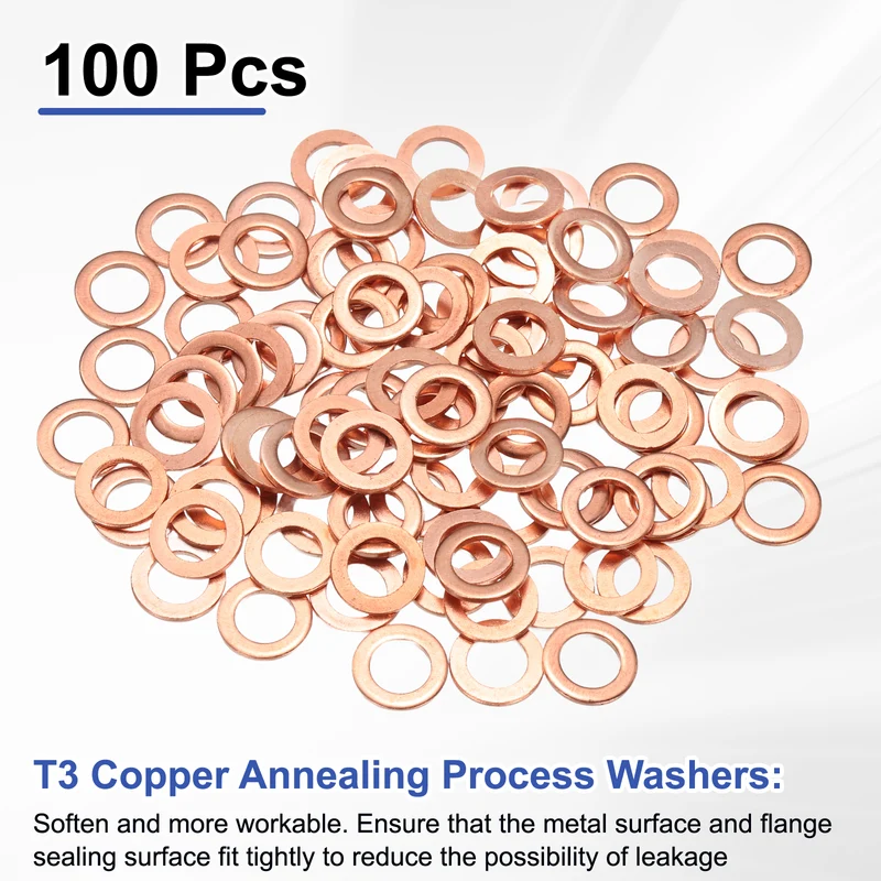 100Pcs Flat Washers M6x10x1mm Copper Sealing Washer Sealing Ring Gasket