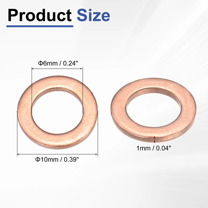 50 Pcs Flat Washers, M6x10x1mm Copper Sealing Washer, Sealing Ring Gasket