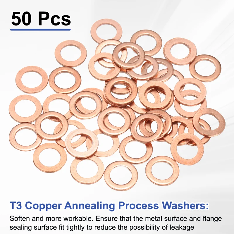 50 Pcs Flat Washers, M6x10x1mm Copper Sealing Washer, Sealing Ring Gasket