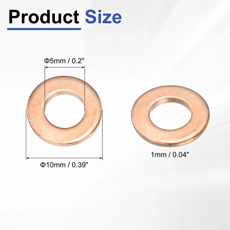 100 Pcs Flat Washers, M5x10x1mm Copper Sealing Washer, Sealing Ring Gasket