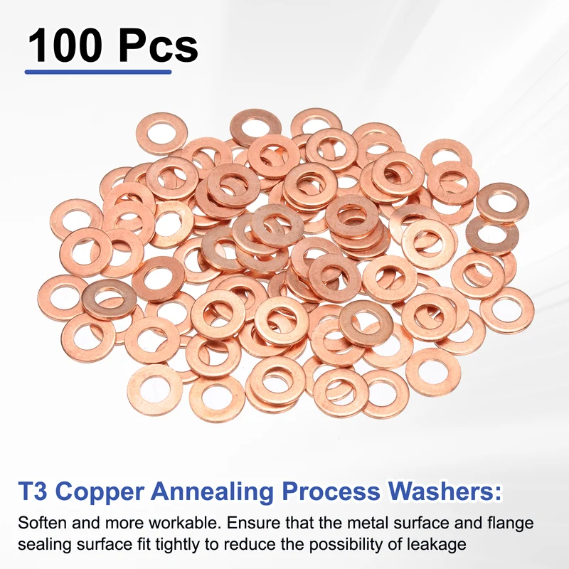 100 Pcs Flat Washers, M5x10x1mm Copper Sealing Washer, Sealing Ring Gasket