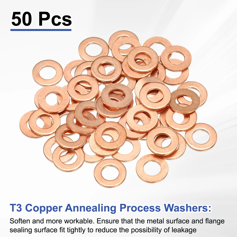 50 Pcs Flat Washers, M5x10x1mm Copper Sealing Washer, Sealing Ring Gasket