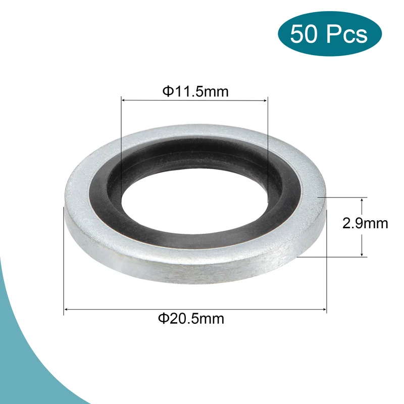 50pcs Bonded Seal Washer G1/4 20.5x11.5x2.9mm Carbon Steel Nitrile Rubber Gasket