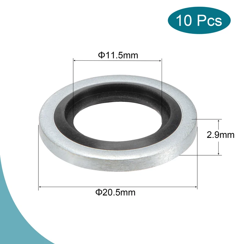 10pcs Bonded Seal Washer G1/4 20.5x11.5x2.9mm Carbon Steel Nitrile Rubber Gasket