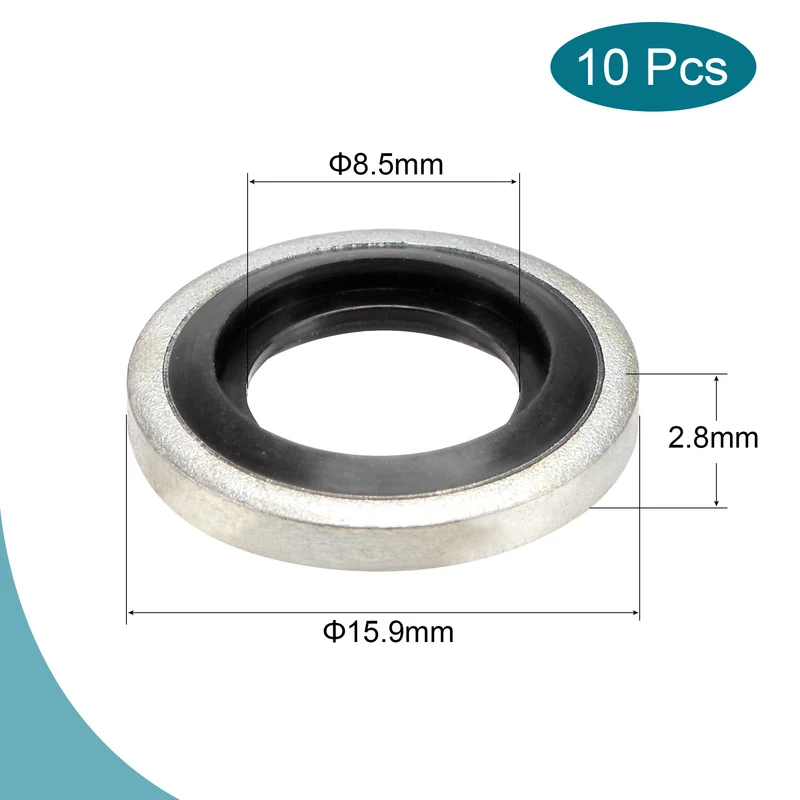 10pcs Bonded Seal Washer G1/8 15.9x8.5x2.9mm Carbon Steel Nitrile Rubber Gasket