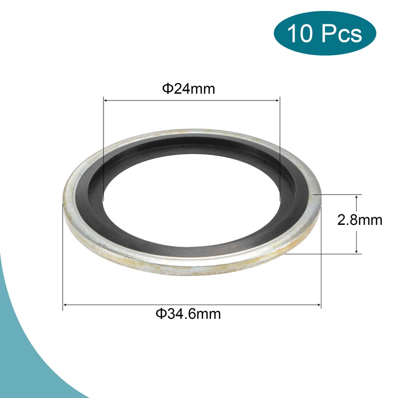 10pcs Bonded Sealing Washer M27 34.6x24x2.8mm Carbon Steel Nitrile Rubber Gasket