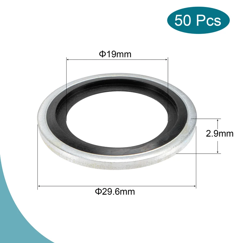 50pcs Bonded Sealing Washer M22 29.6x19x2.9mm Carbon Steel Nitrile Rubber Gasket