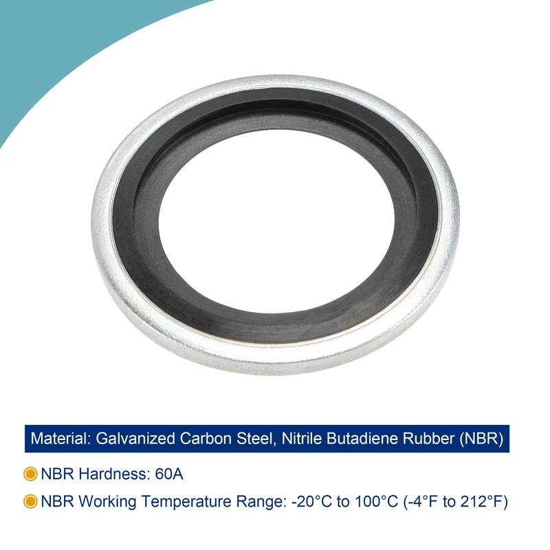 50pcs Bonded Sealing Washer M22 29.6x19x2.9mm Carbon Steel Nitrile Rubber Gasket