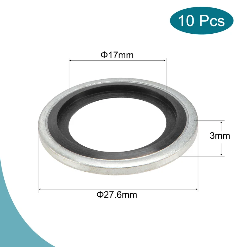 10pcs Bonded Sealing Washers M20 27.6x17x3mm Carbon Steel Nitrile Rubber Gasket