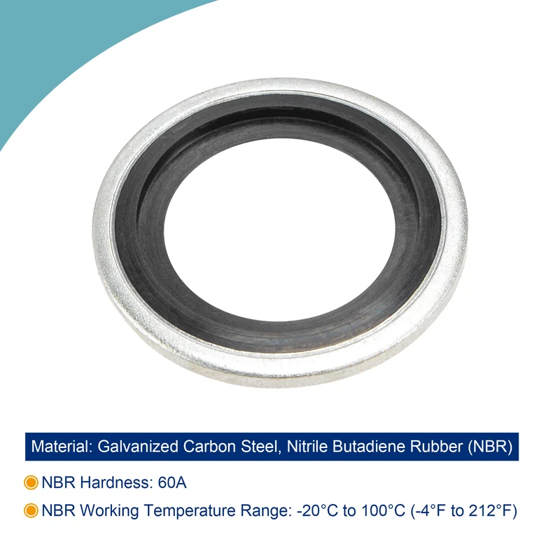 10pcs Bonded Sealing Washers M20 27.6x17x3mm Carbon Steel Nitrile Rubber Gasket