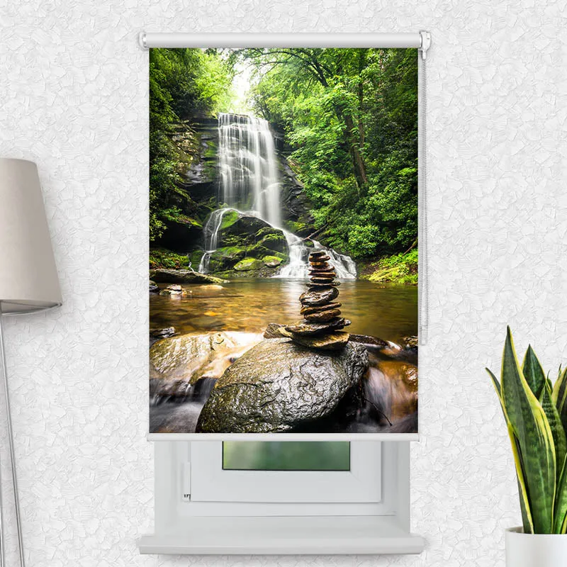 Motivrollo 'Wasserfall Zen Stones' | Bis B 430 x H 440 cm