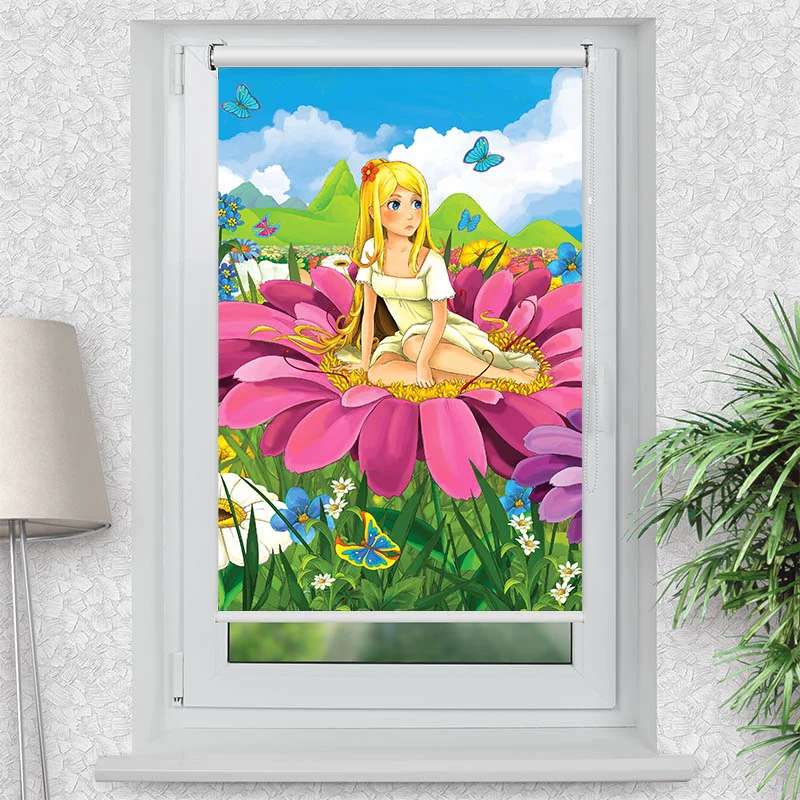 Klemmfix Rollo "Madchen auf Einer Blume" | Motiv-Klemmrollo
