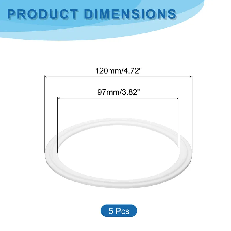 5Pcs PTFE Sanitary Gasket 4" Fits OD 120mm Sanitary Pipe Weld Ferrule