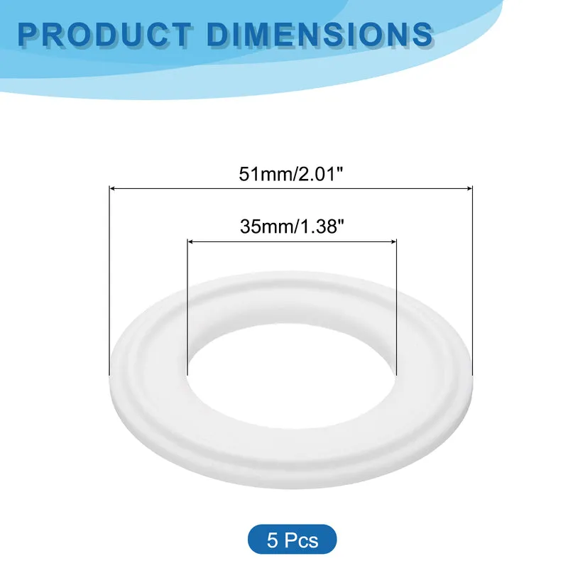 5Pcs PTFE Sanitary Gasket 1.5" Fits OD 51mm Sanitary Pipe Weld Ferrule