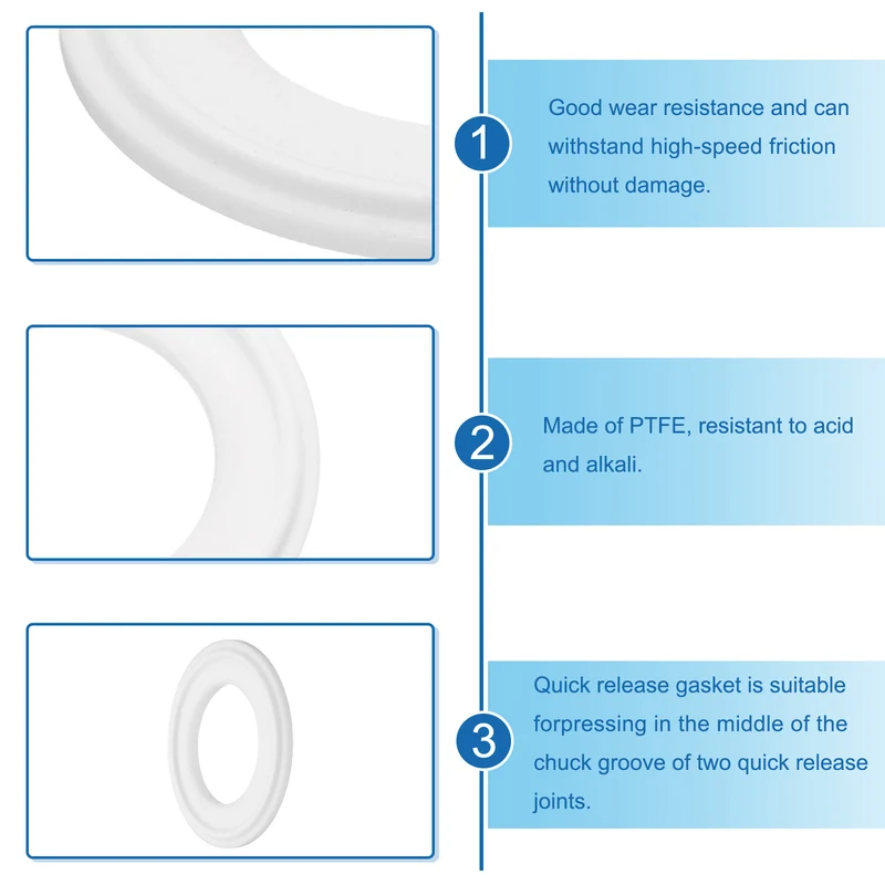 5Pcs PTFE Sanitary Gasket 1.5" Fits OD 51mm Sanitary Pipe Weld Ferrule