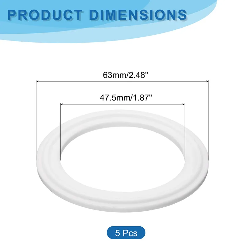 5Pcs PTFE Sanitary Gasket 2" Fits OD 63mm Sanitary Pipe Weld Ferrule