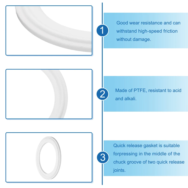 5Pcs PTFE Sanitary Gasket 2" Fits OD 63mm Sanitary Pipe Weld Ferrule