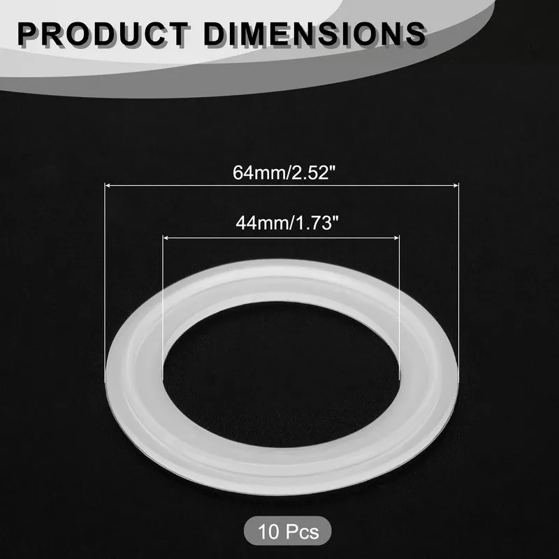 10Pcs Silicone Sanitary Gasket 1.75" Fits OD 64mm Sanitary Pipe Weld Ferrule