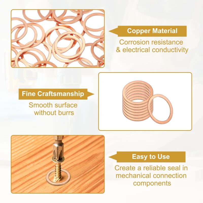 M24 Copper Washer Sealing Ring, 30 Pieces 22mm ID 28mm OD 1.5mm Thickness Metric