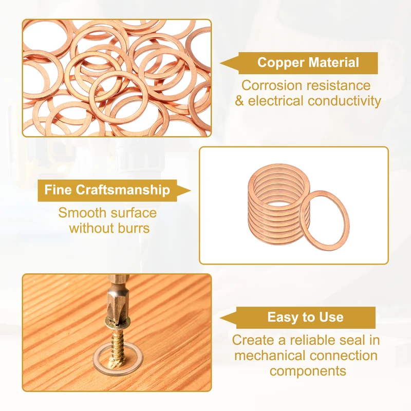 M22 Copper Washer Sealing Ring, 30 Pieces 22mm ID 28mm OD 1.5mm Thickness Metric