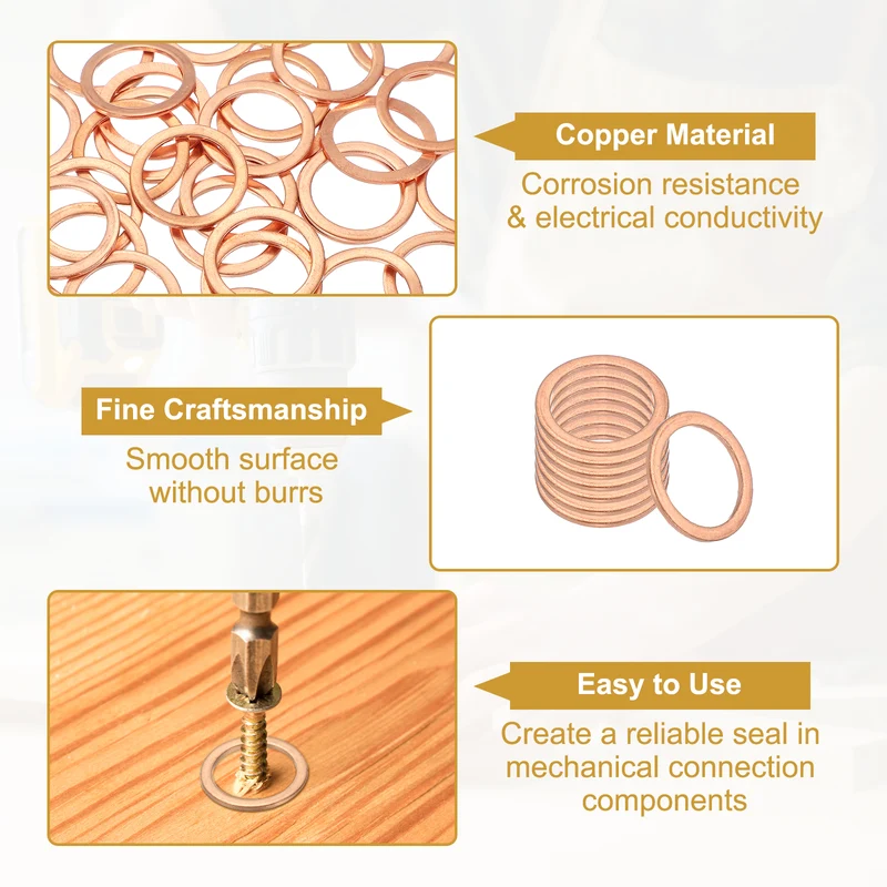 M20 Copper Washer Sealing Ring, 30 Pieces 20mm ID 26mm OD 1.5mm Thickness Metric