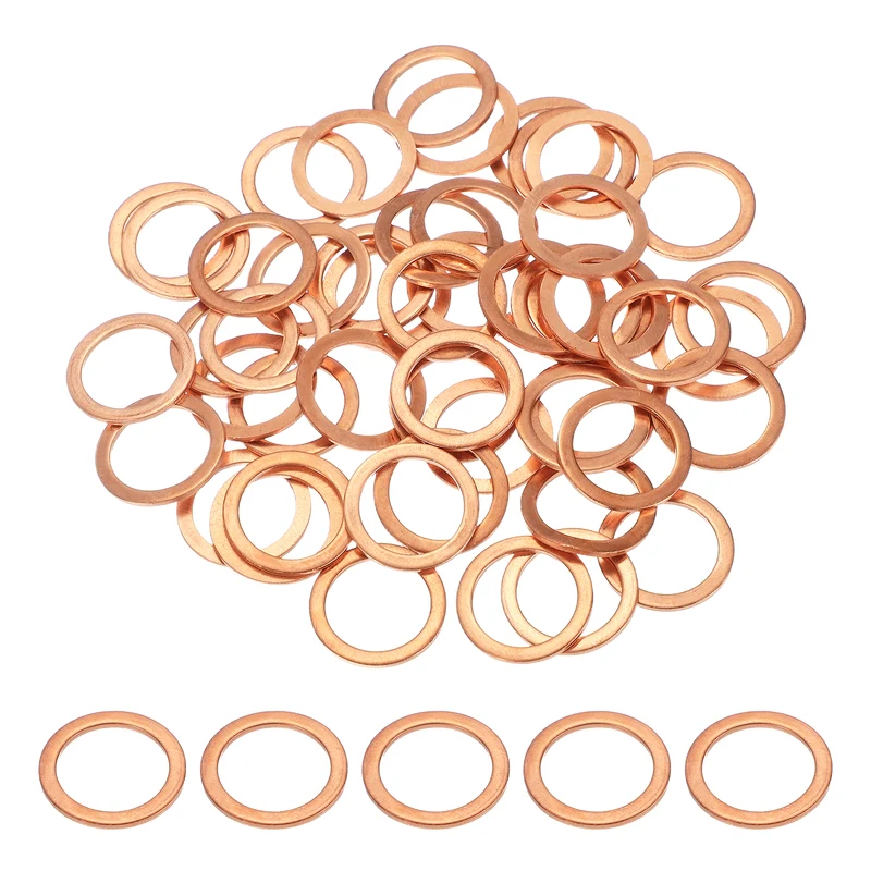 M18 Copper Washer Sealing Ring, 50 Pieces 18mm ID 24mm OD 1.5mm Thickness Metric