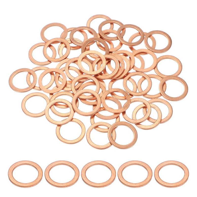 M16 Copper Washer Sealing Ring, 50 Pieces 16mm ID 22mm OD 1.5mm Thickness Metric