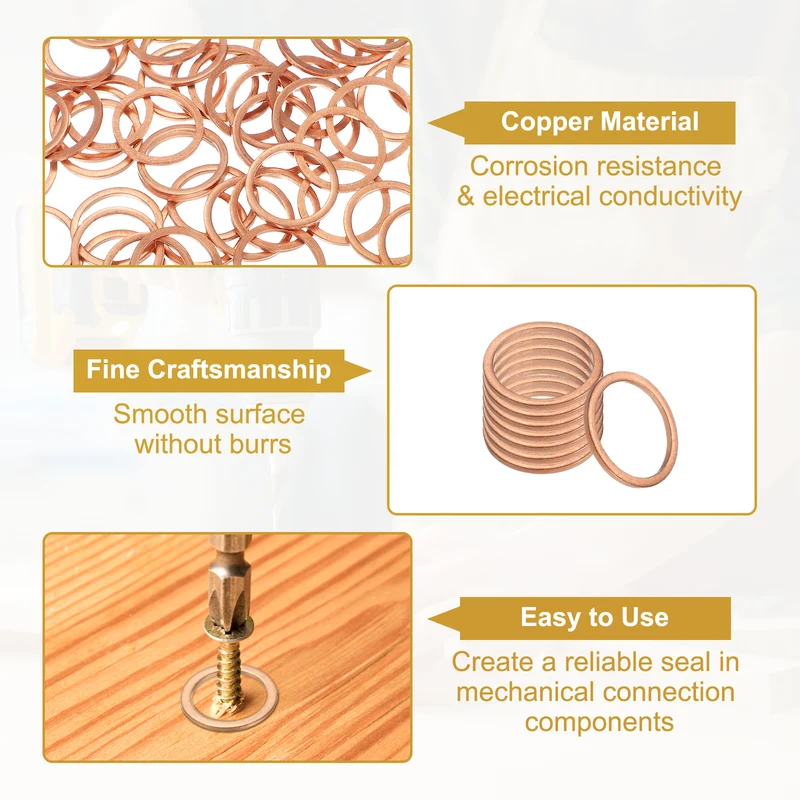 M16 Copper Washer Sealing Ring, 50 Pieces 16mm ID 20mm OD 1.5mm Thickness Metric