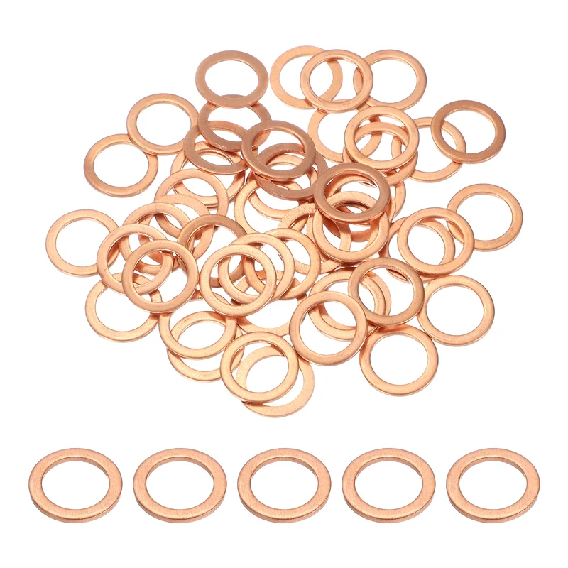 M14 Copper Washer Sealing Ring, 50 Pieces 12mm ID 20mm OD 1.5mm Thickness Metric