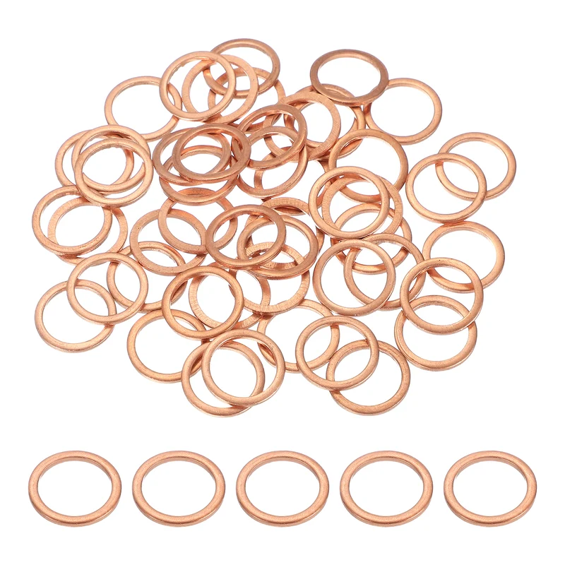 M14 Copper Washer Sealing Ring, 50 Pieces 12mm ID 18mm OD 1.5mm Thickness Metric