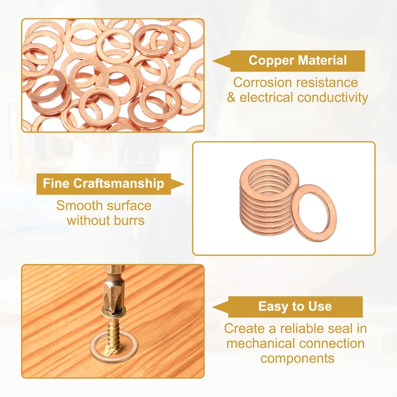 M12 Copper Washer Sealing Ring, 50 Pieces 12mm ID 18mm OD 1.5mm Thickness Metric