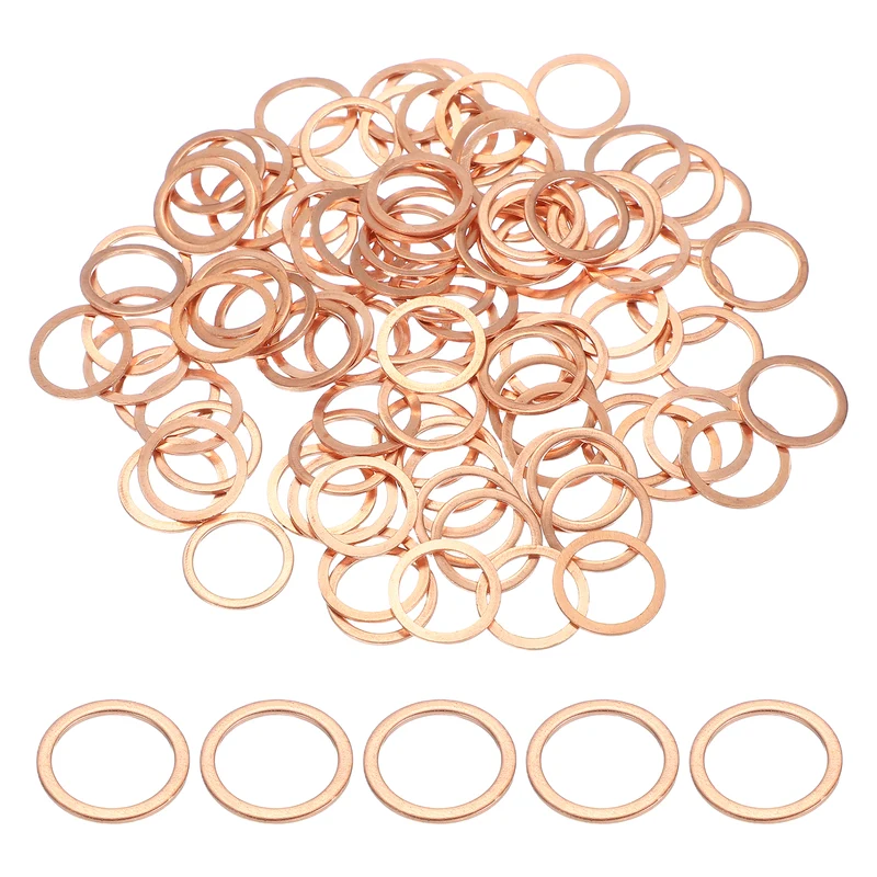 M14 Copper Washer Sealing Ring, 100 Pieces 14mm ID 18mm OD 1mm Thickness Metric