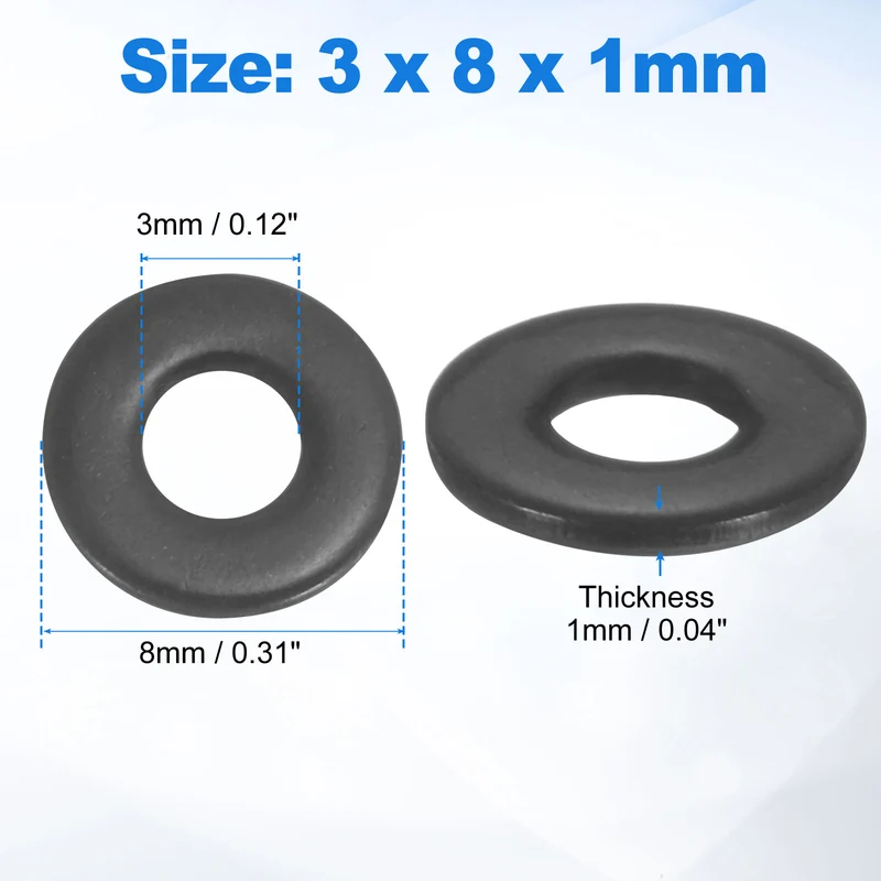 200Pcs M3 304 Stainless Steel Flat Washers, ID 3mm, OD 8mm, Thick 1mm